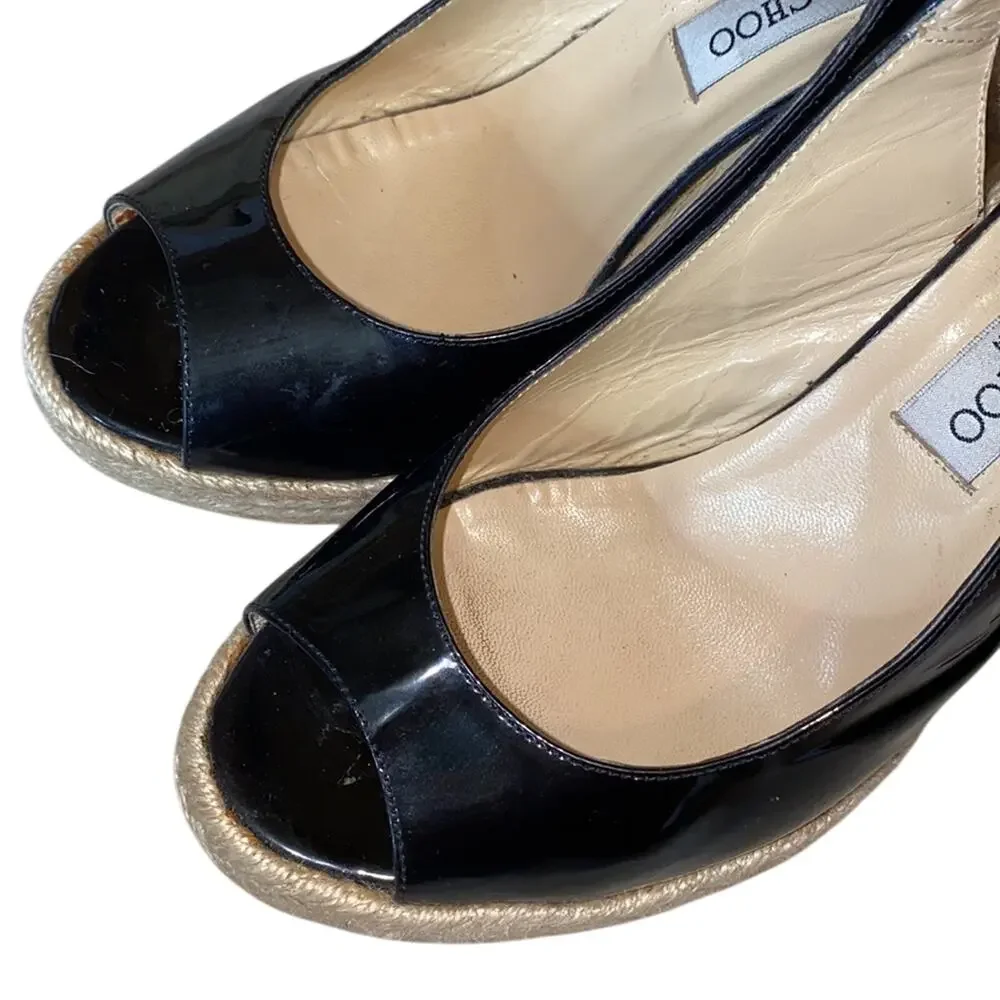 Jimmy Choo Patent Leather Espadrille Wedges 41